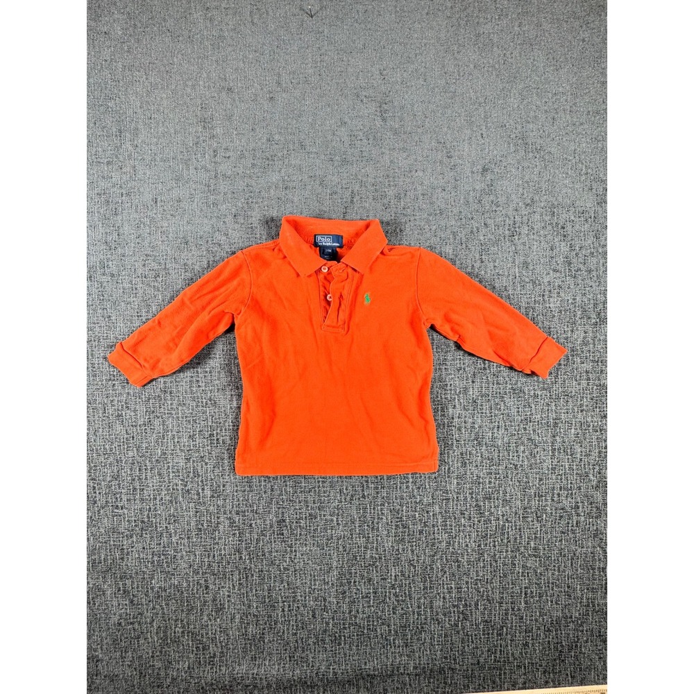 Polo‎ Ralph Lauren Boys Orange Long Sleeve Pique Polo Shirt Size 24M Pony Logo